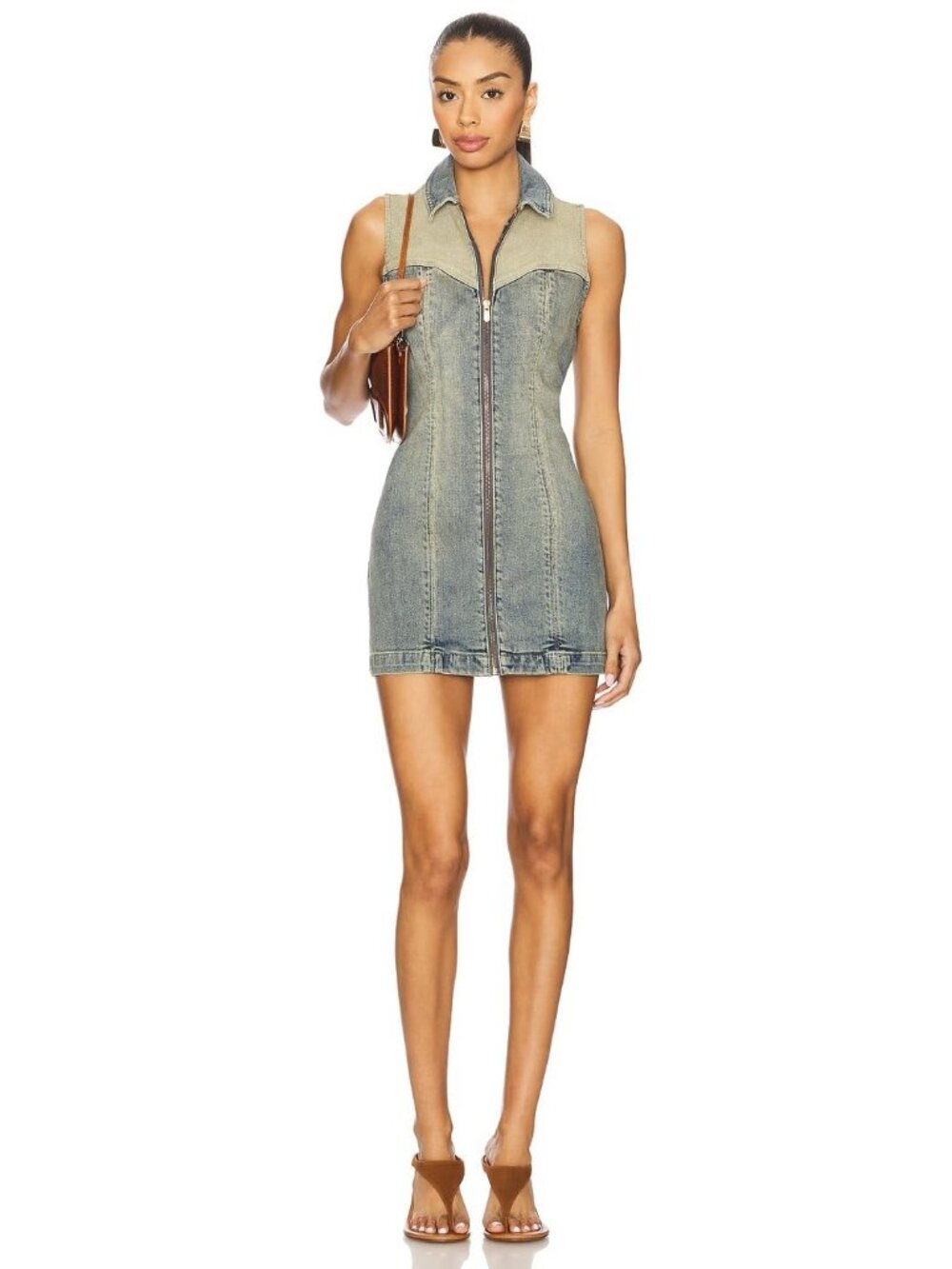 Abrand Roxie Denim Mini Dress Tint Dark Blue Womens Size Small